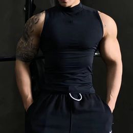 Gym Sleeveless Vests Workout Tank Top Sexy Men Bodybuilding Tight Singlet Fitness Muscle Man Sports Sweatshirt Mock Neck Clothes 240514