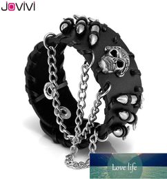 Jo 1x Mens Bracelets Metal Biker Black Wide Bullet Skull Spike Chain Cowhide Leather Punk Rock Bracelet Adjustable Wristband F3192547