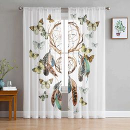 Window Treatments# Dream Catcher Butterfly Tulle Curtains Living Room Kitchen Chiffon Curtain Bedroom Balcony Sheer Curtain Fashion Home Decor Y240517