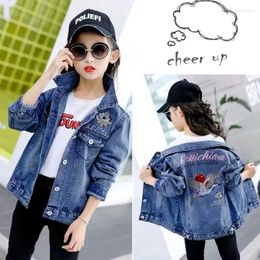 Jackets Kids Denim For Girls Baby Flower Embroidery Letter Coats Spring Autumn Fashion Child Outwear Jeans J