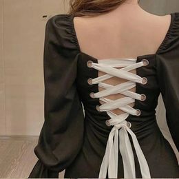 Fashion Vintage Sexy backless dress Classic evening party dresses for women black spring clothes summer 240513