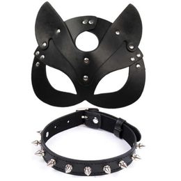 Porn Fetish Head Mask Whip BDSM Bondage Restraints PU Leather Cat Halloween Mask Roleplay Sex Toy For Men Women Cosplay Games Q0813123089