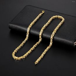 Chains 4mm Punk Male Gold Colour Stainless Steel Byzantine Box Link Chain Necklace For Women Men Vintage Fashion Jewellery Gifts