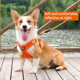 Reflective Vest Harness Leash Adjustable Mesh Vest Dog Harness Collar Chest Strap Leash Harnesses With Traction Rope XXS-L Size 240516