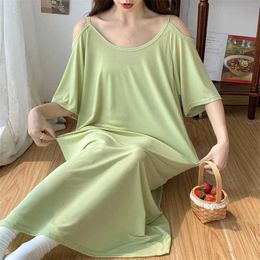 Sleep Lounge Plus size summer maternity pajamas solid color hollow strapless knitted dress loose fitting d240517