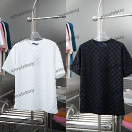 xinxinbuy Men designer Tee t shirt 2024 Italy Chessboard grid Towel fabric short sleeve cotton women black white Apricot M-2XL