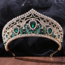 Hair Clips Green Crystal Wedding Dress Tiara Crown Luxury Elegant Rhinestone Headdress Accessories Jewelry