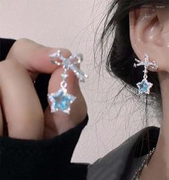 Stud Earrings Korean Fashion Blue Zircon Star For Women Creative Shiny Rhinestone Bowknot Sweet Girls Jewellery Gifts