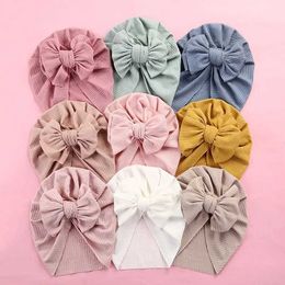 Caps Hats Baby Hat Big Bowknot Baby Girl Hat Solid Colour Turban Knot Head Wraps Baby Kids Bonnet Beanie Newborn Photography Props Y240517