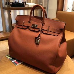 Designer Bag 50cm Tote Bags Head Layer Cowhide Large Capacity Luggage for Men and Womens Portable Travel Genuine Leather 50 Platinum Business Trip rj