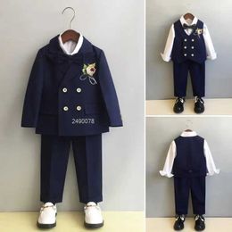 Suits Flower Boys Wedding Suit Children Photography Dress Kids Stage Performance Formal Blazer Suit Baby Birthday Ceremony Costume Y240516