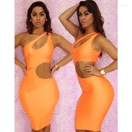 Casual Dresses Summer Woman Party Night Club Dress Sexy Cut Out One Shoulder Solid Colour Bodycon Mini Clubwear