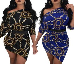 Summer Women Fashion Sexy Gold Chain Printed Dress Bodycon Casual Nightclub Party Hip Hop Style Dress 1058202