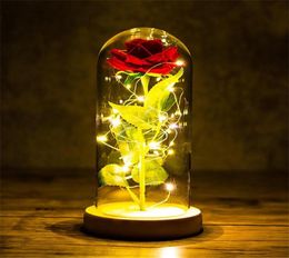 Valentines Day Gift for Girlfriend Eternal Rose LED Light Foil Flower In Glass Cover Mothers Day Wedding favors Bridesmaid Gift5601585