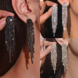 Stud Fyuan Fashion Womens Long Tassel Pendant Earrings Black Gold Silver Water Diamond Pendant Earrings Party Jewelry J240513