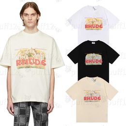 2024 New Summer collection Rhude Tshirt Oversize Heavy fabric Couple dress High quality Tshirt Fashion casual designer mens and womens short sleeve Tshi NMTD