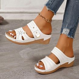 Slippers Women'S Sandals Summer 2024 Ladies Casual Solid Colour Hollow Pearl Slope With Large Size Chaussures Femme