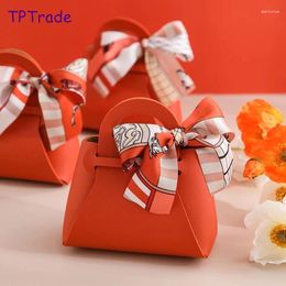 Party Supplies 30pcs Creative Leather Gift Box Small Handbag Shape Ribbon Bow Temperament Solid Colour Candy Hand Bag Wedding
