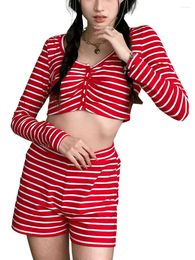 Women's Sleepwear Women Christmas Pajama Set Striped Long Sleeve Shirt And Shorts 2 Piece Loungewear Sweatsuit