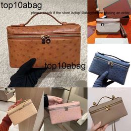 LP bag Loro Piano L19 Designer Bag Lp Women Makeup Bag Genuine Ostrich Leather Canvas Ostrich Stranded Handbag Two Way Zipper Tote 2meq loropina