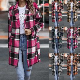 Women's Jackets Women Casual Lapel Button Long Sleeve Plaid Shirt Coat Jacket