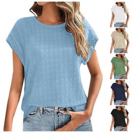 Women's T Shirts And Blouses Tops For Women Trendy Summer Casual Cap Short Sleeve Basic Textured Solid Colour Round Neck Ropa De Mujer