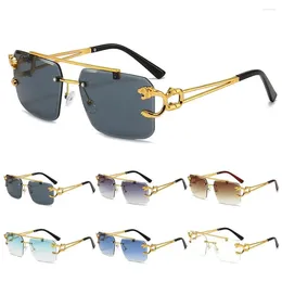 Sunglasses Fashion Square Eyewear Punk Sun Glasses Gradient Shades With Lion Decor Rimless