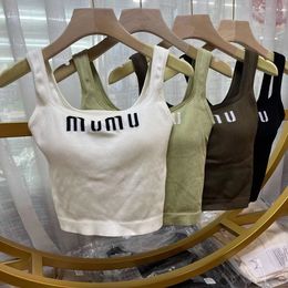 Feminino designer croptop tshirts knits Tees Bralette Cropted Tank Top Top Cotton Jersey Tanks bordados Mistura de algodão Anagram