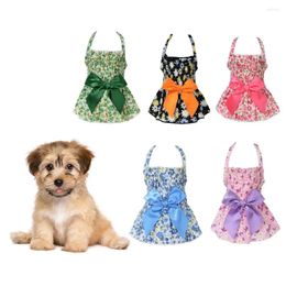 Dog Apparel Dress-up Cotton Flower Print Pet Summer Bowknot Dress Costume