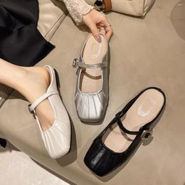 Slippers Shoes Women Female Slides Cover Toe Loafers Fashion Soft Flat Luxury Rubber PU Fretwork Basic Shoe
