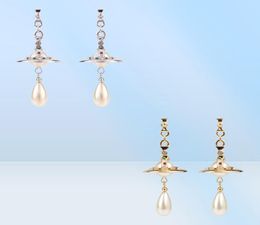 Charm stud west earrings designer The highest version West Pacific Rear stereo Saturn Pearl earrings premium sense wedding lu2669313