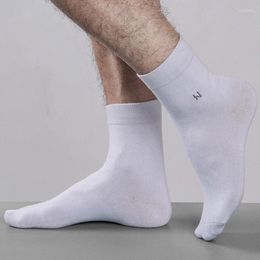 Men's Socks Cotton Embroidery Middle Cut White Short Combed Soft Comfortable Crew For Men