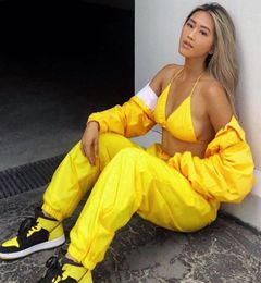 Sexy Cool Women Jogger Set Three Piece Set Sportwear Jacket Camis Bra Top Pants Autumn Winter Yellow Blue Red Tracksuit Outfits 204446636