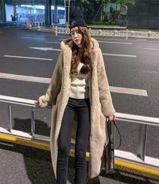 Fashion Winter Thick Warm 3 Colour Long Lapel Hooded Faux Fur Coat Women Overcoat Plus size Loose Luxury Fur Jacket Female3123160