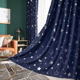 Window Treatments# Blackout Curtains For Kids Boys With Stars And Moon Bedroom Livingroom Window Drapes Navy Blue Grey Pink Y240517