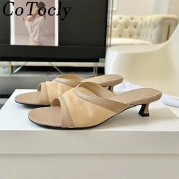 Slippers 2024 Woman Peep Toe Mesh Hollow Outs Low Heels Runway Summer Mules Sexy Kitten Slides Women