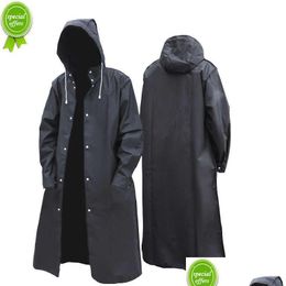 Raincoats New Black Fashion Adt Waterproof Long Raincoat Women Men Rain Coat Hooded For Outdoor Hiking Travel Fishing Climbing Thicken Dhr57