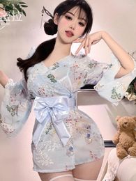 Casual Dresses Summer Thin High Waist Sweet Mini Dress Large Kimono Small Chest Underwear Uniform Elegant 2024 KT23