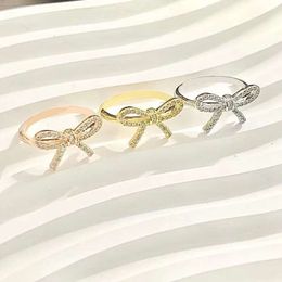 Designer Tiffanyjewelry Ring S925 Full Body Sterling Silver Bow Ring Fashion Cute Versatile Korean Edition Diamond Bow Womens Ring