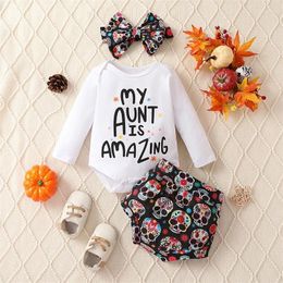 Clothing Sets CitgeeAutumn Halloween Infant Baby Girls Shorts White Long Sleeve Letter Print Romper And Headband Set