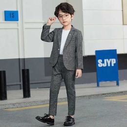 Suits Kids Photograph Set Formal Wedding Suit School Boys Jacket +Pants 2Pcs Clothing Set Korea Children Host Performance Prom Dress Y240516