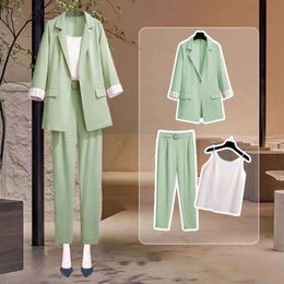 3 Pcs/Set Formal Breathable Trip Loose Coat Suit Notch Collar Women Business Outfit Female Clothes