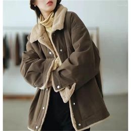 Women's Jackets Cotton Coat 2024 Winter Style Plush Thick Versatile Loose Long Sleeve Warm Solid Colour X100