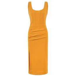 Summer Orange Solid Colour Dress Sleeveless Square Neck Midi Casual Dresses Y4W09226N