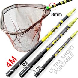 Boat Fishing Rods JOSBY Foldable Triangle Fish Landing Net Carbon with 2.1M 3M 3.6M 4M Durable Rod Handle Used for Freshwater and Saltwater Fishing ToolsL2405