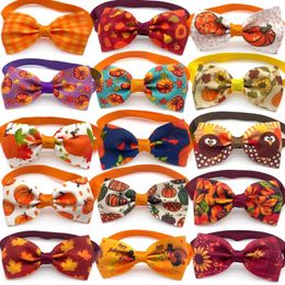 Dog Apparel 50pcs Holiday Pet Bow Tie Turkey Style Bowties Supplies Cat Puppy Thanksgiving Neckties Grooming Accessories