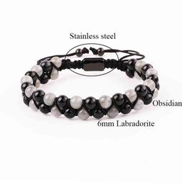 Fashion Gemstone Bracelet Natural 6mm Labradorite Black Agate Beads Handmade Cord Braided Macrame Bracelet Men Women6531213