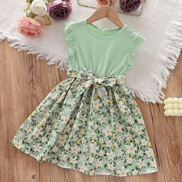 Summer Girls Floral Dresses New Fashion Sweet Kids Flowers Patchwork Dress Vestidos Children Clothing 4-7 Years L2405