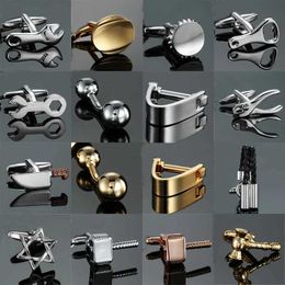 Cuff Links 18 Style Mixed Hotel Design Cufflinks Simple Stainless Steel Hammer Knife Wrench Cufflinks Mens Wedding Business Gifts