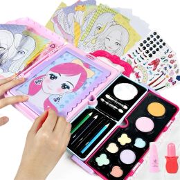 Fashion Kids Makeup Drawing Toys Multifunction Handle LED Painting Colourful Make up Cosmetics Suitcase Toy Drawing Board For Girls Gift L